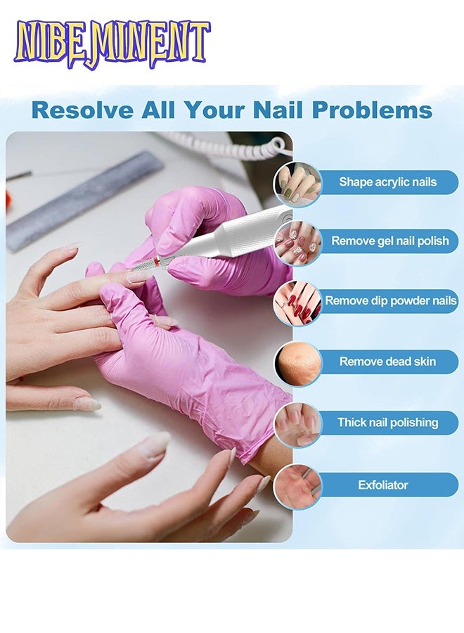 NIBEMINENT مجموعة مثقاب أظافر كهربائي محمول، مجموعة مهنية للعناية بالأظافر والقدمين، مجموعة مثقاب أظافر كهربائي بدون سلك، 12 رأس مثقاب + 36 شريط صنفرة، أدوات العناية بالأقدام القابلة لإعادة الشحن للأظافر، 3 سرعات للعناية باليدين والقدمين، مع قاعدة شحن لاسلكية. - Image 2